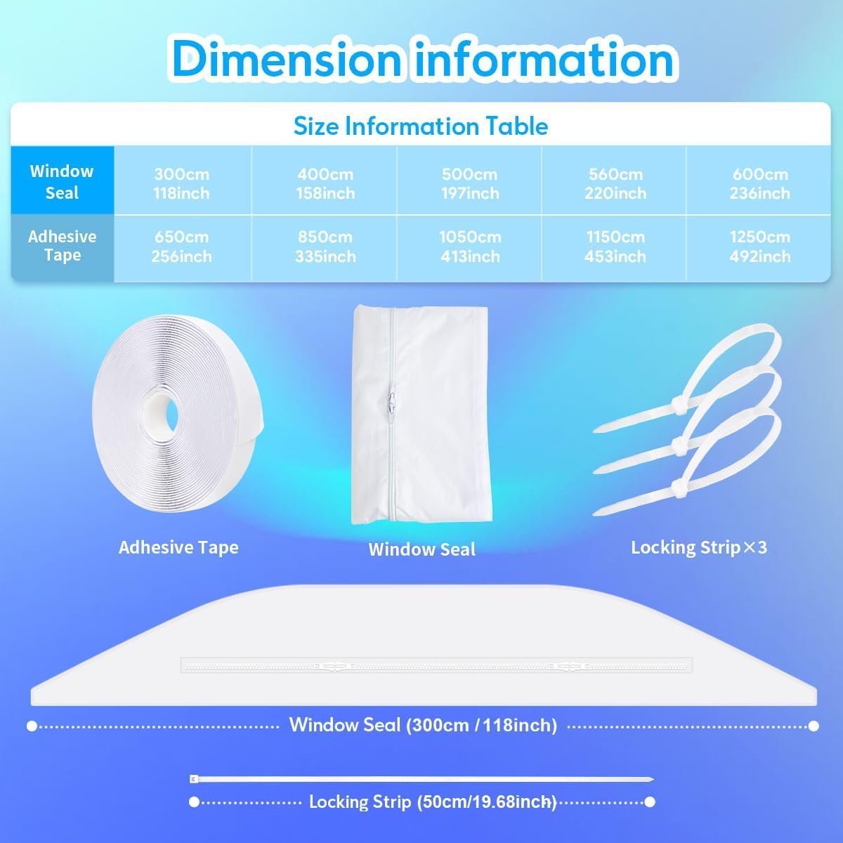 Gruntbear 400CM Universal Window Seal for Portable Air Conditioner, 158 Inch Portable AC Window Seal with Zip and Adhesive Fastener Works with Tumble Dryer, Easy to Install 🍁 All In One Marketplace Canada