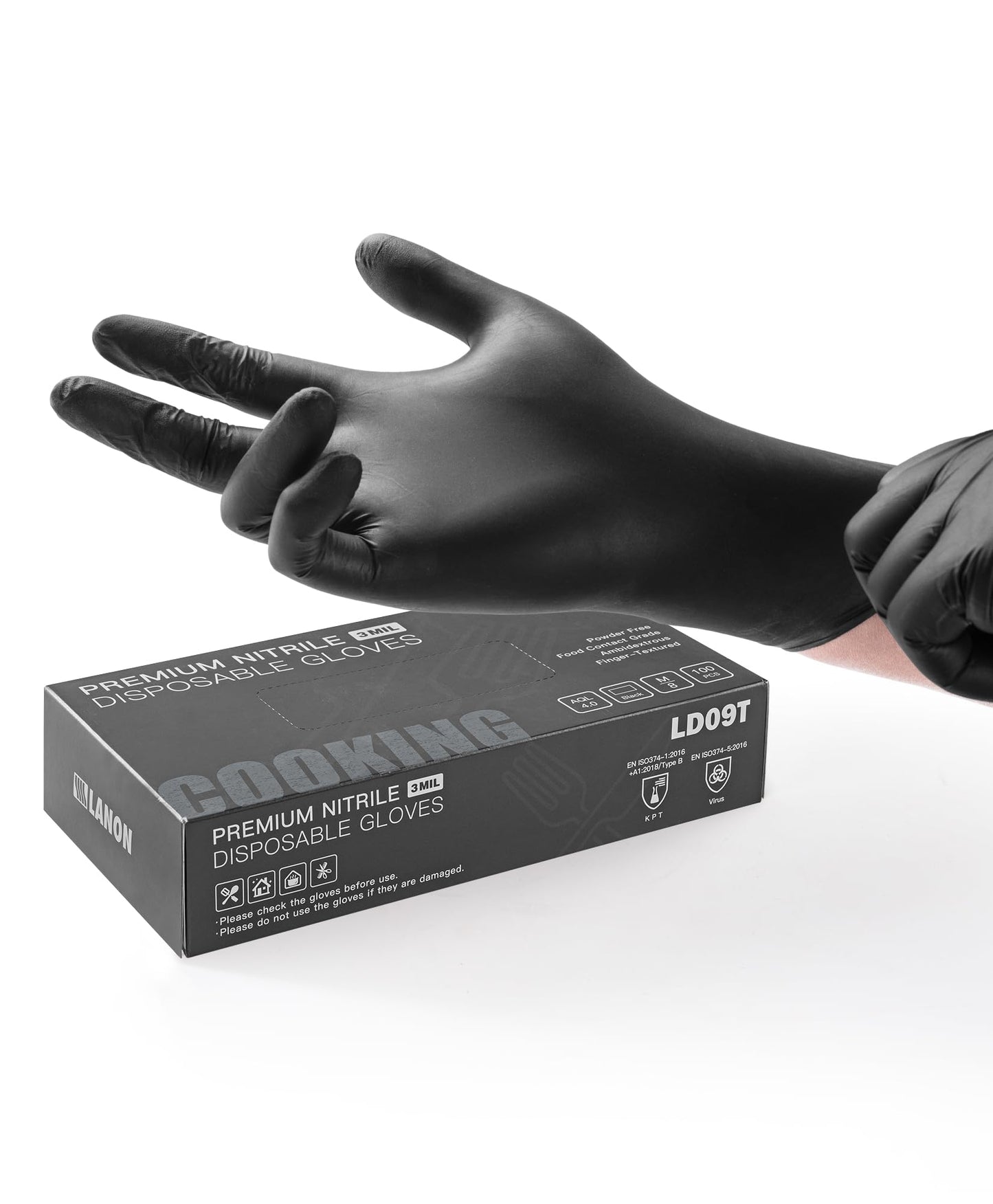 LANON Food Safe Disposable Black Nitrile Gloves, Latex-Free, Powder-Free, Silicone-Free, Textured Fingertips, Cooking, Large 🍁 All In One Marketplace Canada