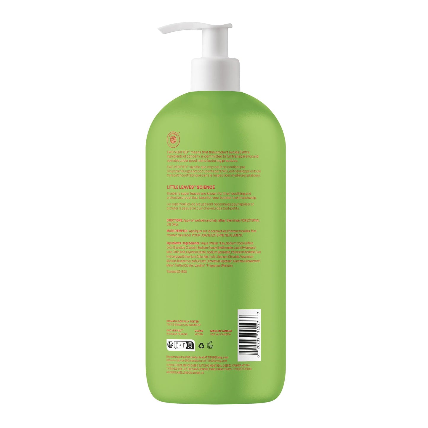 ATTITUDE Shampoo and Body Wash for Kids, Made in Canada, EWG Verified, Dermatologically Tested, Plant- and Mineral-Based Ingredients, Vegan, Watermelon and Coco, 946 mL 🍁 All In One Marketplace Canada