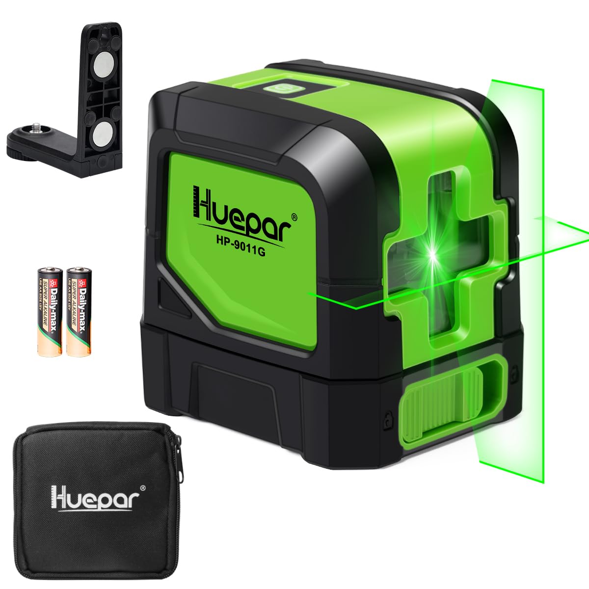 Huepar Laser Level Self Leveling, Classical Cross Line Indoor DIY Use Green Lines, 100Ft Visibility Horizontal and Vertical Line Level, 360° Magnetic Pivoting Base 9011G 🍁 All In One Marketplace Canada
