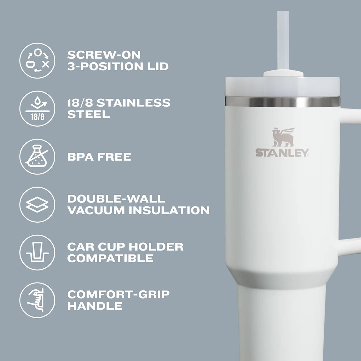 Stanley Quencher H2.0 Tumbler with Handle and Straw 30 oz Flowstate 3-Position Lid Cup Holder Compatible for Travel Insulated Stainless Steel Cup BPA-Free Cream Royal 🍁 All In One Marketplace Canada