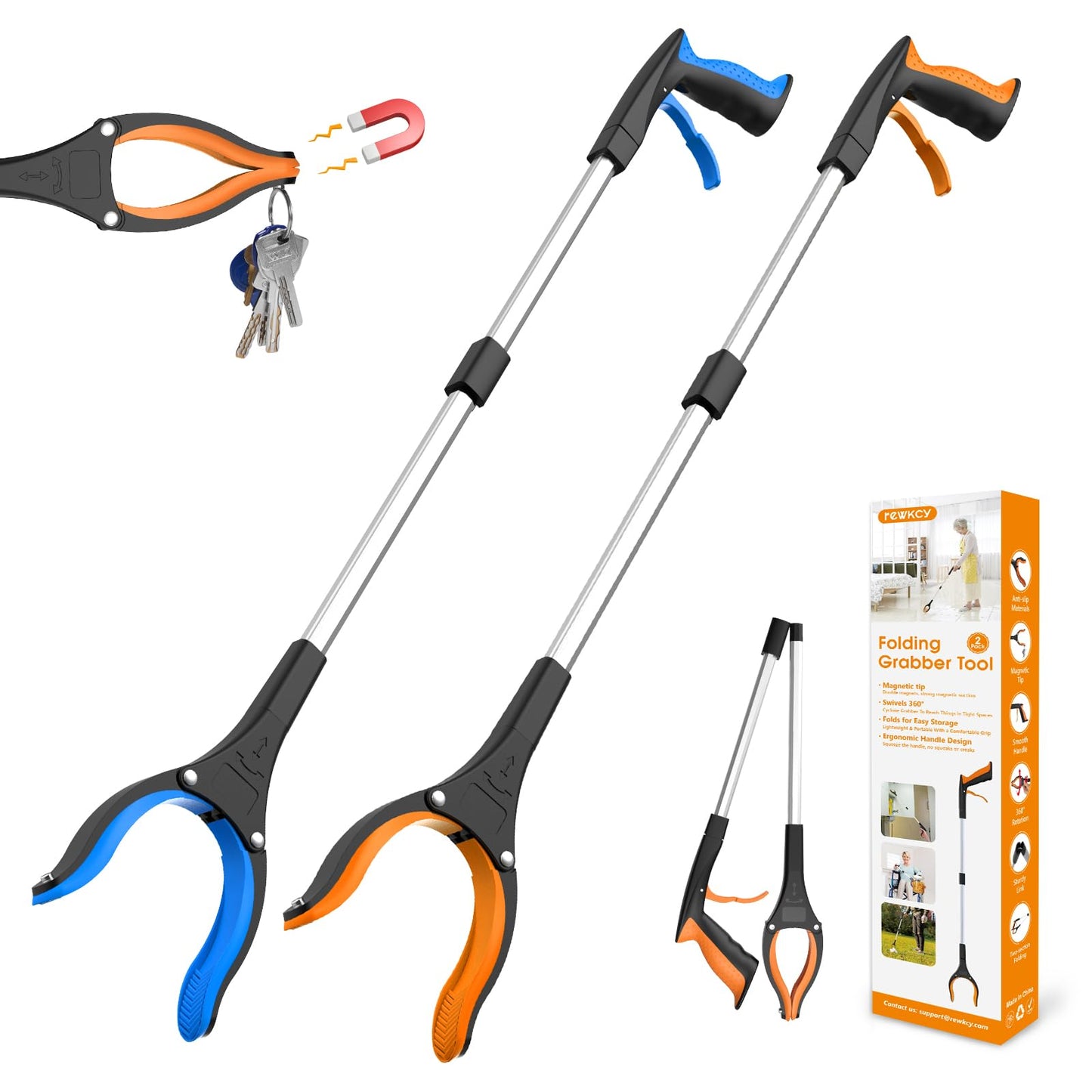 REWKCY 32in/83cm Grabber Reacher Tool 2-Pack, Foldable Reacher Grabber with 360° Rotating Jaw & Magnet, Heavy Duty Pick Up Stick for Seniors 🍁 All In One Marketplace Canada