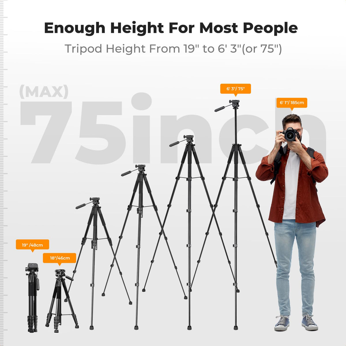 K&F CONCEPT 75" Lightweight Tripod, Camera Compact Tripod with Remote and 2-in-1 Phone Holder,Travel Phone Tripod with Removable 3-Way Pan Head for Selfie/Video Recording/Photo/Live Stream/Vlog 🍁 All In One Marketplace Canada