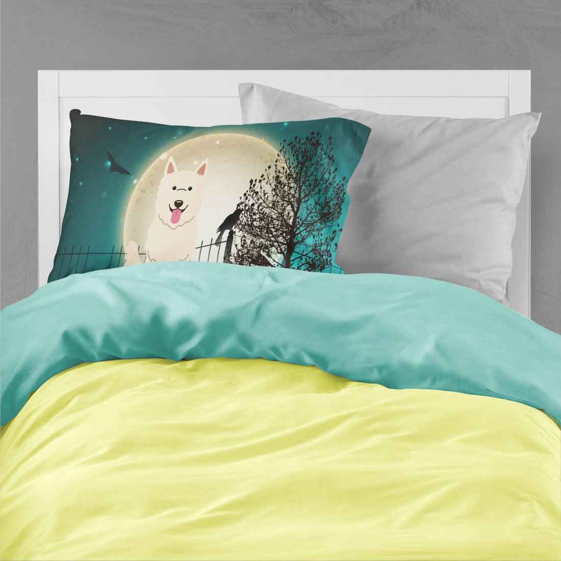 Caroline's Treasures BB2235PILLOWCASE Halloween Scary White German Shepherd Fabric Standard Pillowcase Lightweight Super Soft Easy Care Decorative Artwork Pillowcase, Standard