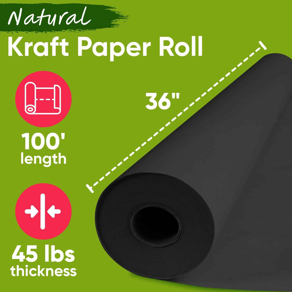 Paclord 36" x 1200" USA Made Halloween Black Kraft Paper Roll, 45 lbs Thickness, American Quality Paper for School, Crafts, Art, Bulletin Board - Odorless, Non-Toxic, Safe for Kids