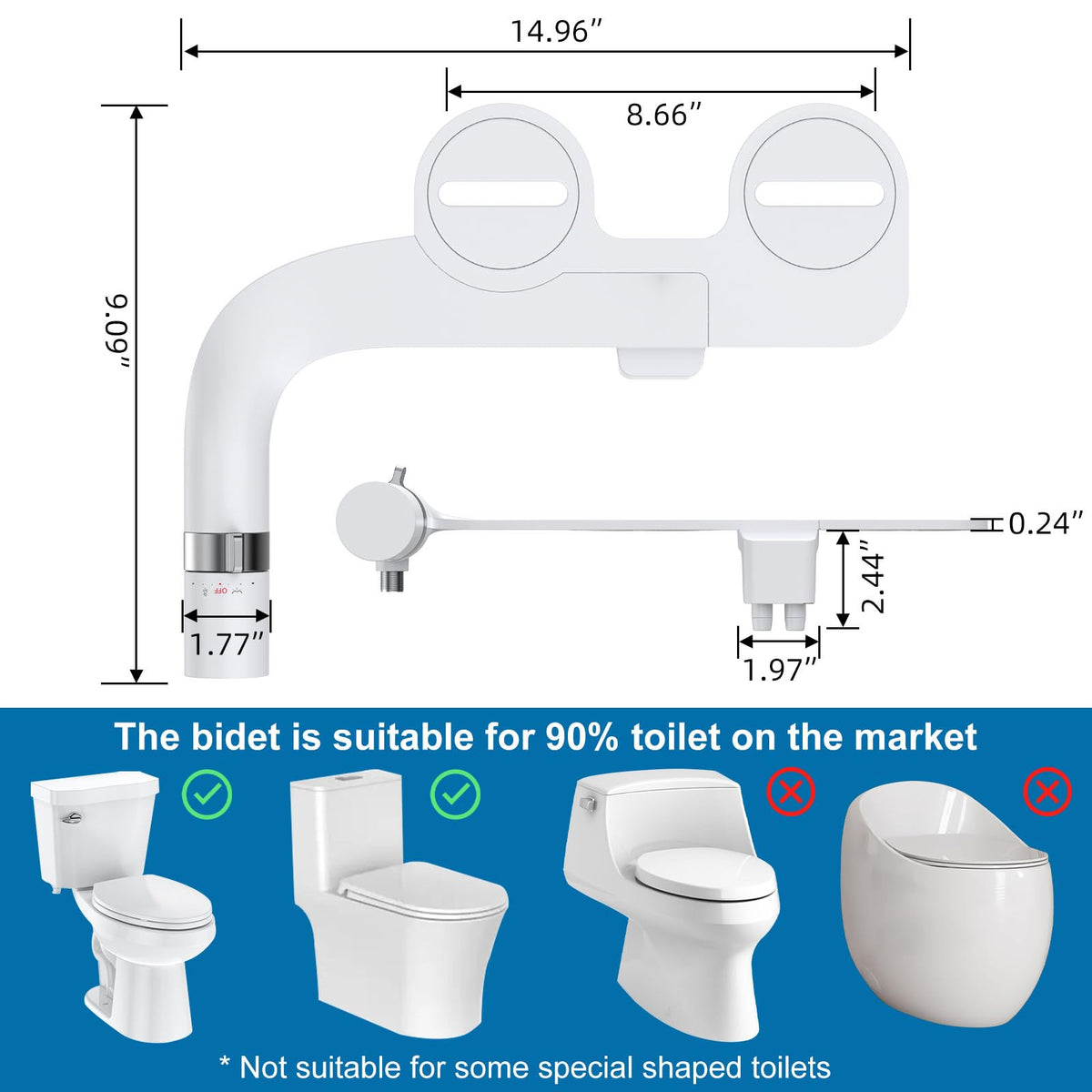 Ultra-Slim Bidet Attachment for Toilet, Adjustable Water Pressure for Rear/Feminine Wash Bidet, Non Electric Self Cleaning Fresh Cold Water Toilet Bidets Spray Jet Easy Install (Silver) 🍁 All In One Marketplace Canada