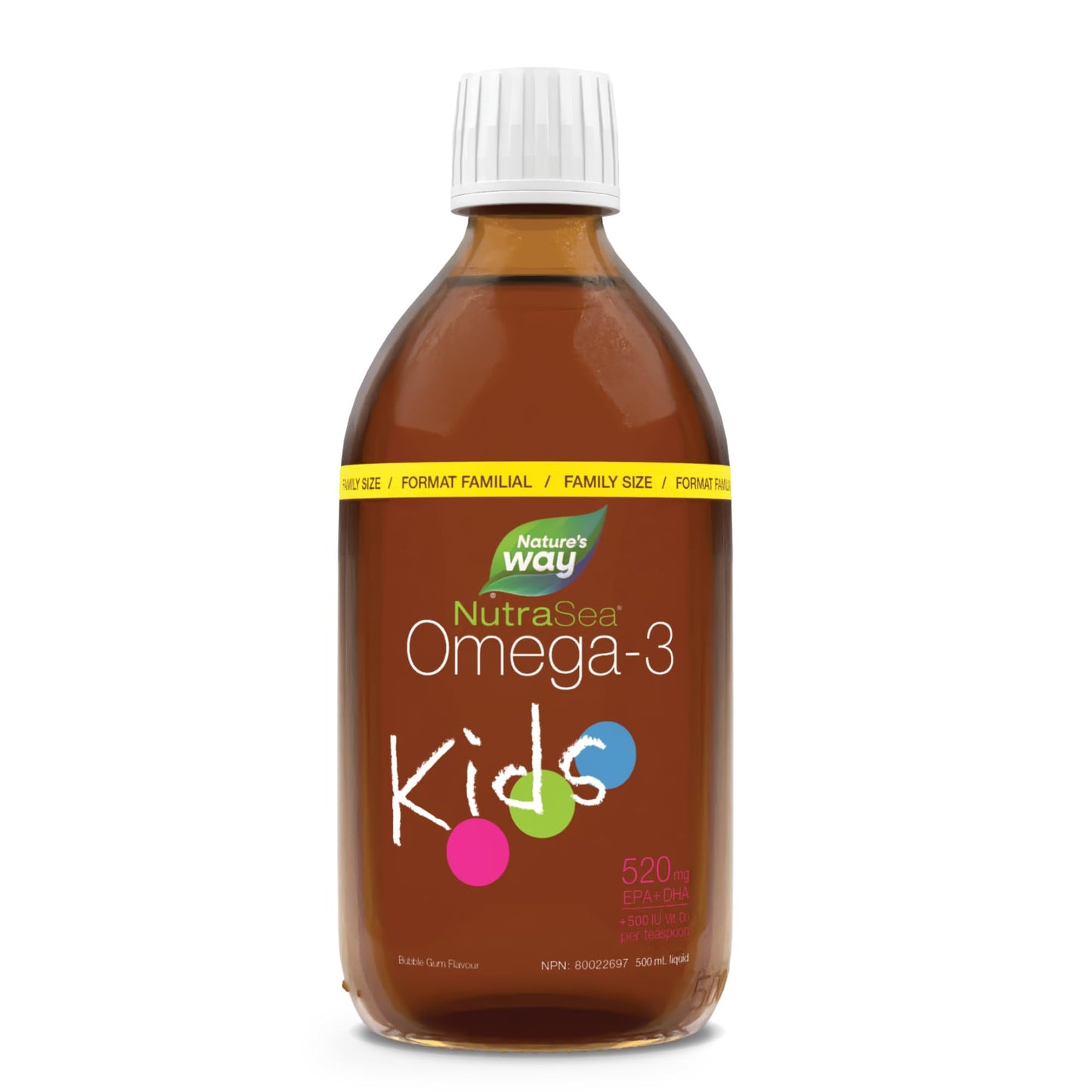 Nature's Way NutraSea Kids Omega 3 Fish Oil Liquid Supplement for Kids Ages 1 to 14 – Bubblegum Flavour – Brain & Eye Development – EPA & DHA, 500 mL Value Size 🍁 All In One Marketplace Canada