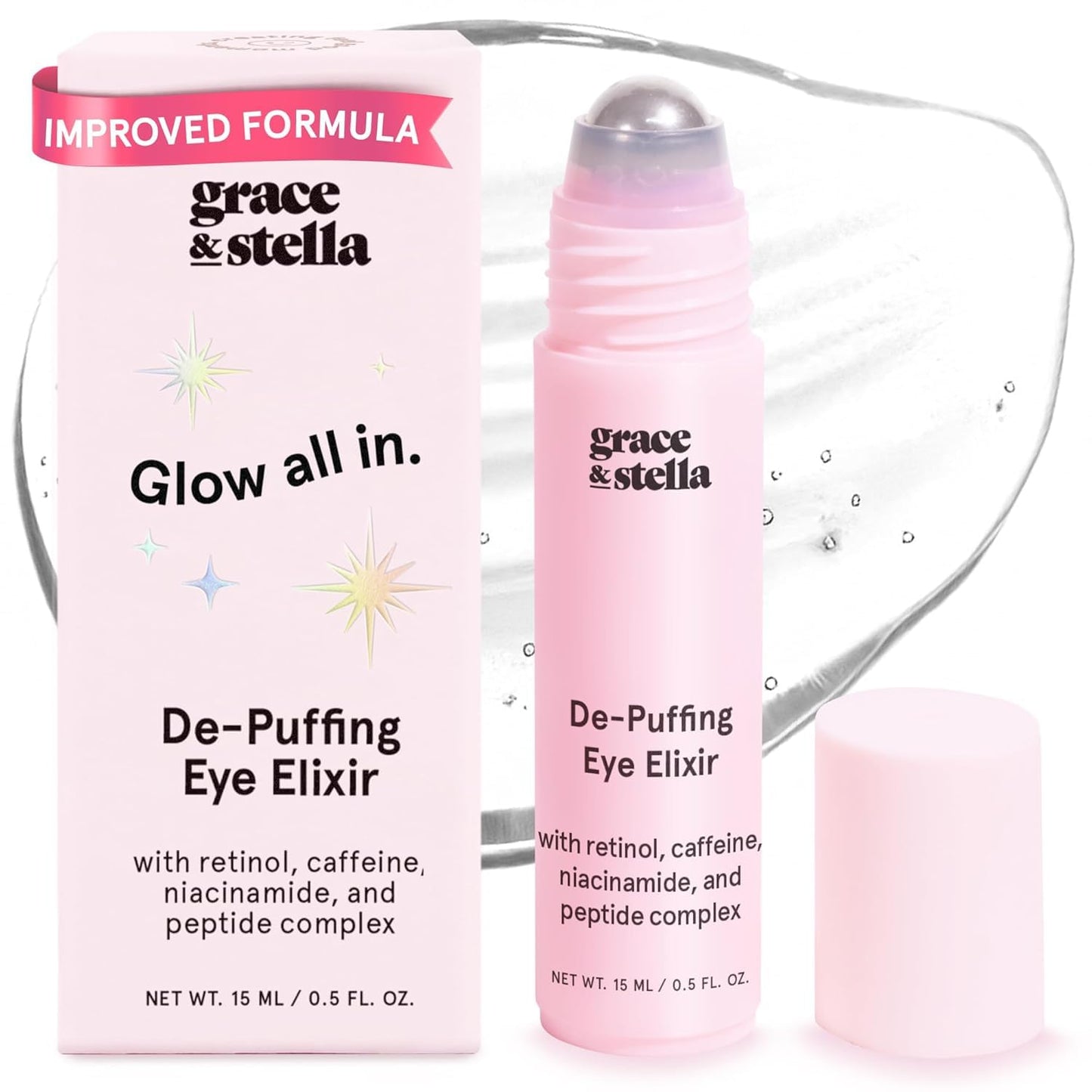 grace & stella Under Eye Brightener Roller - Airplane Travel Essentials - Travel Size Toiletries - Retinol & Caffeine Eye Serum for Puffiness, Dark Circles, Wrinkles - Vegan Skincare (15ml / 0.51floz) 🍁 All In One Marketplace Canada
