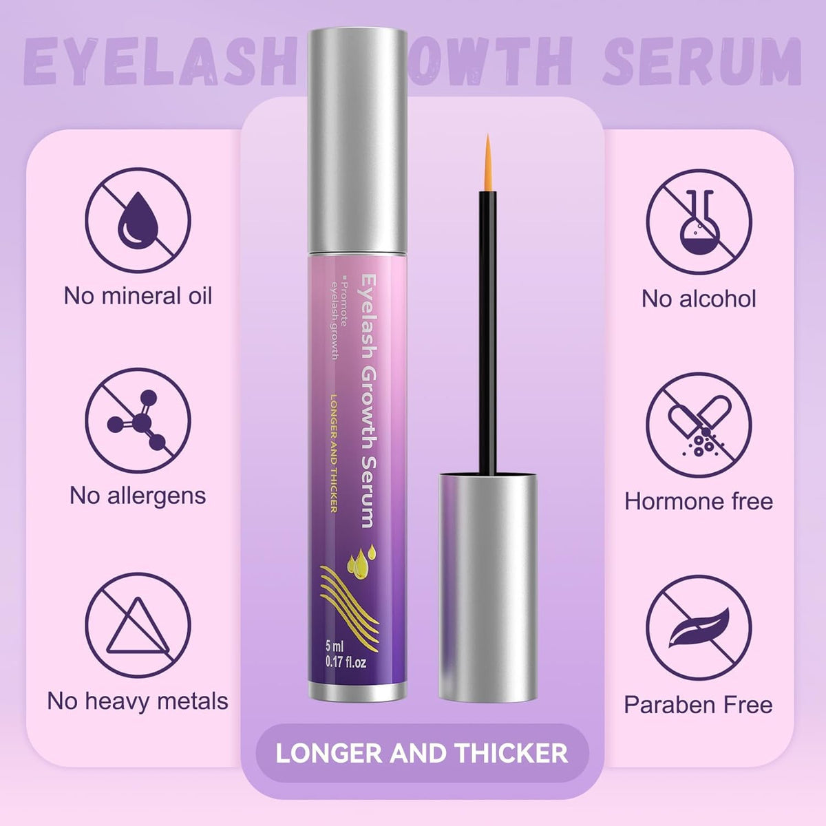 Lash Serum for Growth, Premium Eyelash Enhancer Care for Longer Thicker & Fuller, Gentle Formula Safe for Sensitive Eyes Non-Irritating Daily Use at Home & Travel - 5ml 🍁 All In One Marketplace Canada