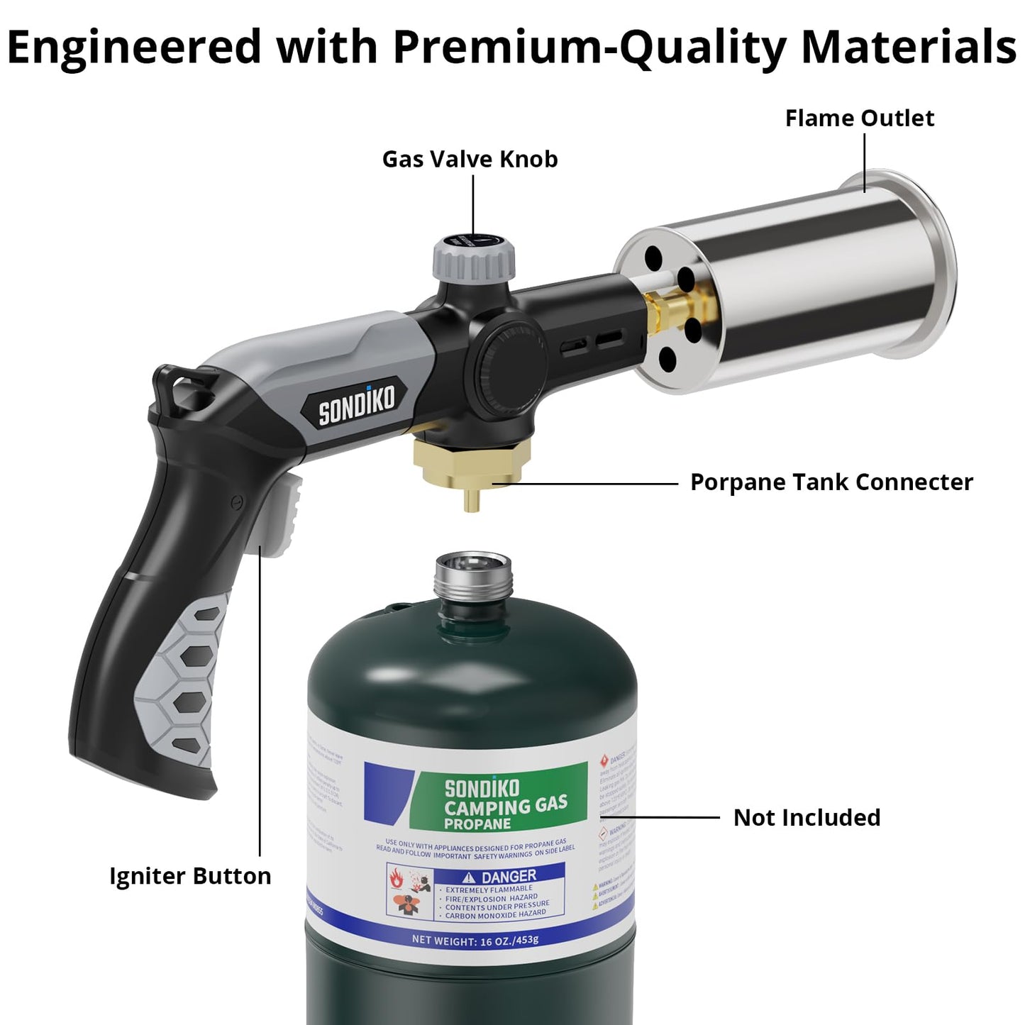 Sondiko Powerful Propane Torch L8010, Gas Welding Equipment,Propane Torch Head with Igniter, Blow Torch, Campfire Starter, Adjustable Flamethrower Gun for BBQ and Baking(Propane Tank NOT Included) 🍁 All In One Marketplace Canada