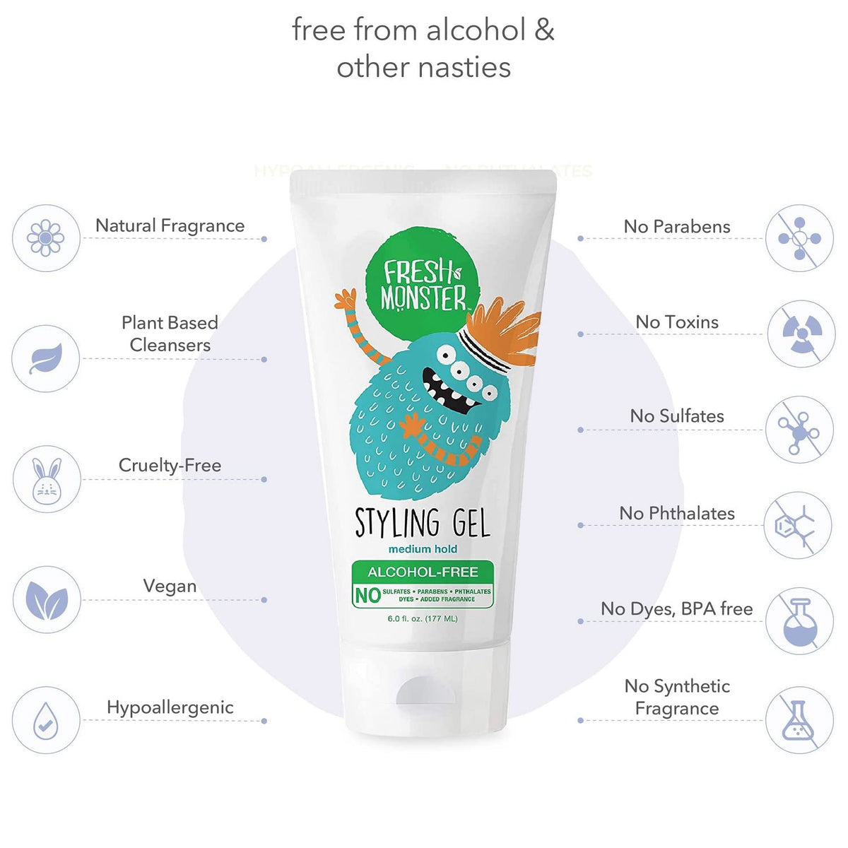 Fresh Monster Natural Hair Gel for Kids & Babies, Alcohol-Free, Toxin-Free, Flexible Medium Hold, 6.0oz 🍁 All In One Marketplace Canada