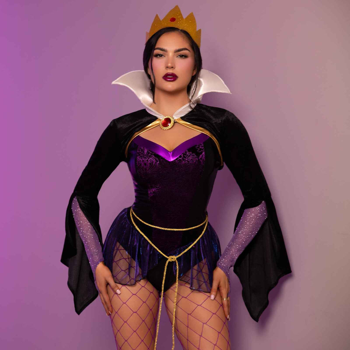 Leg Avenue Womens 4 Pc Poison Apple Queen Halloween Costume for Women, Black/Purple, Medium