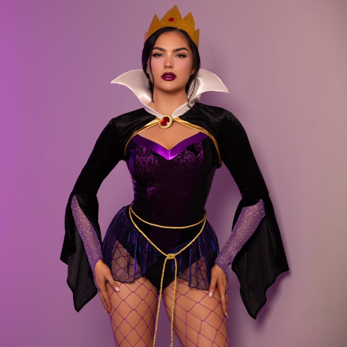 Leg Avenue Womens 4 Pc Poison Apple Queen Halloween Costume for Women, Black/Purple, X-Small