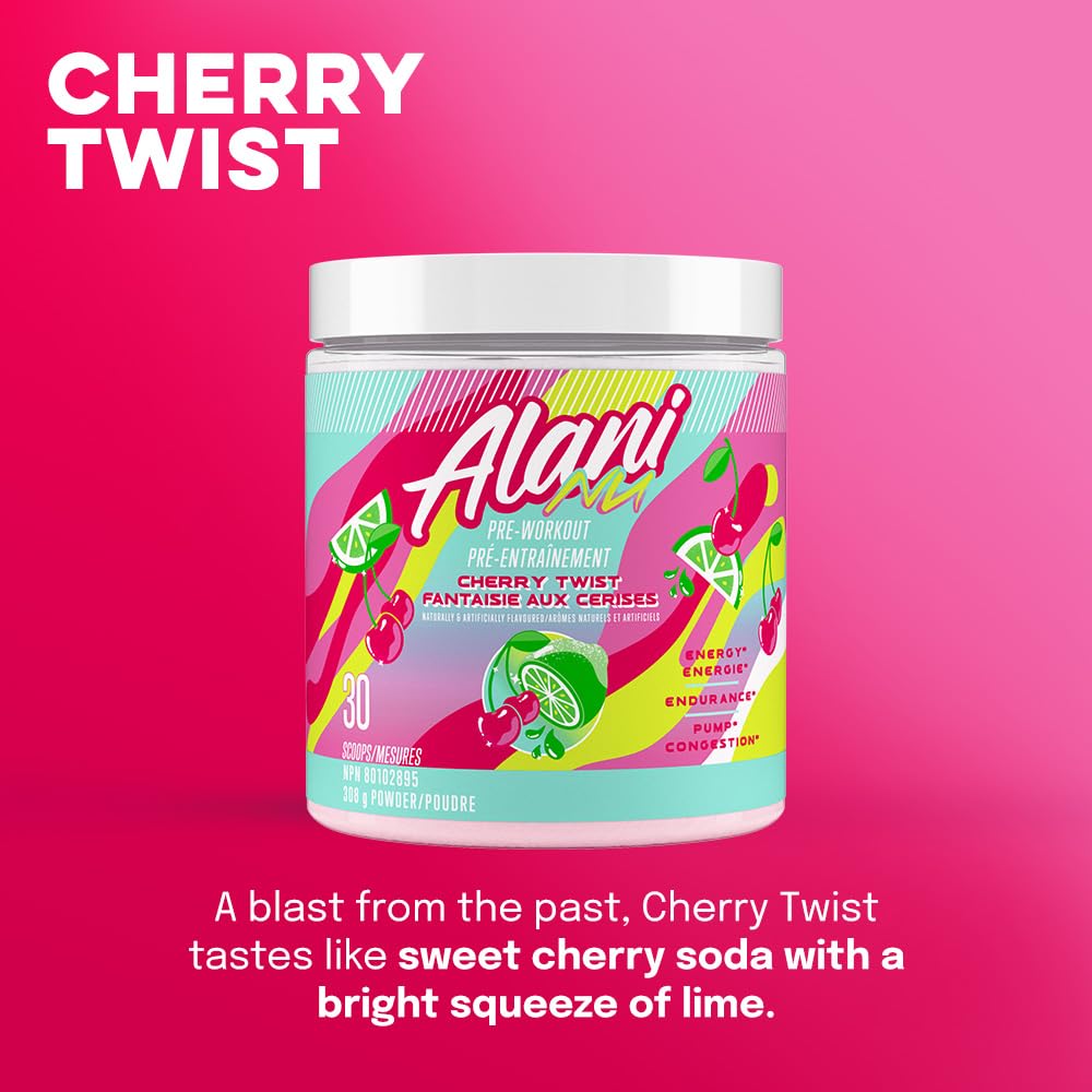 Alani Nu Pre Workout Powder | Amino Energy Boost | Endurance Supplement | Sugar Free | 100mg Caffeine | L-Theanine, Beta-Alanine, Citrulline | 30 Servings (Cherry Twist) 🍁 All In One Marketplace Canada