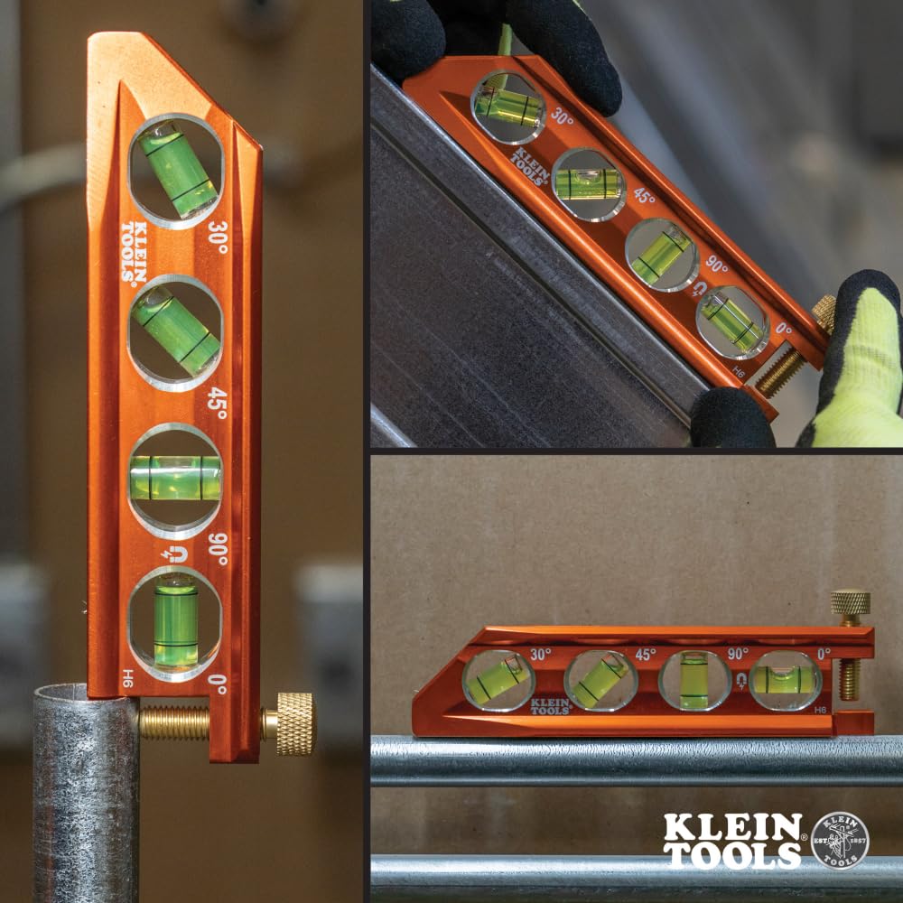 Klein Tools 935AB4V Level, 6-Inch Magnetic Torpedo and Conduit Level with 0/30/45/90 Degree Vials, V-Groove and Magnet Track, High Visibility Orange 🍁 All In One Marketplace Canada
