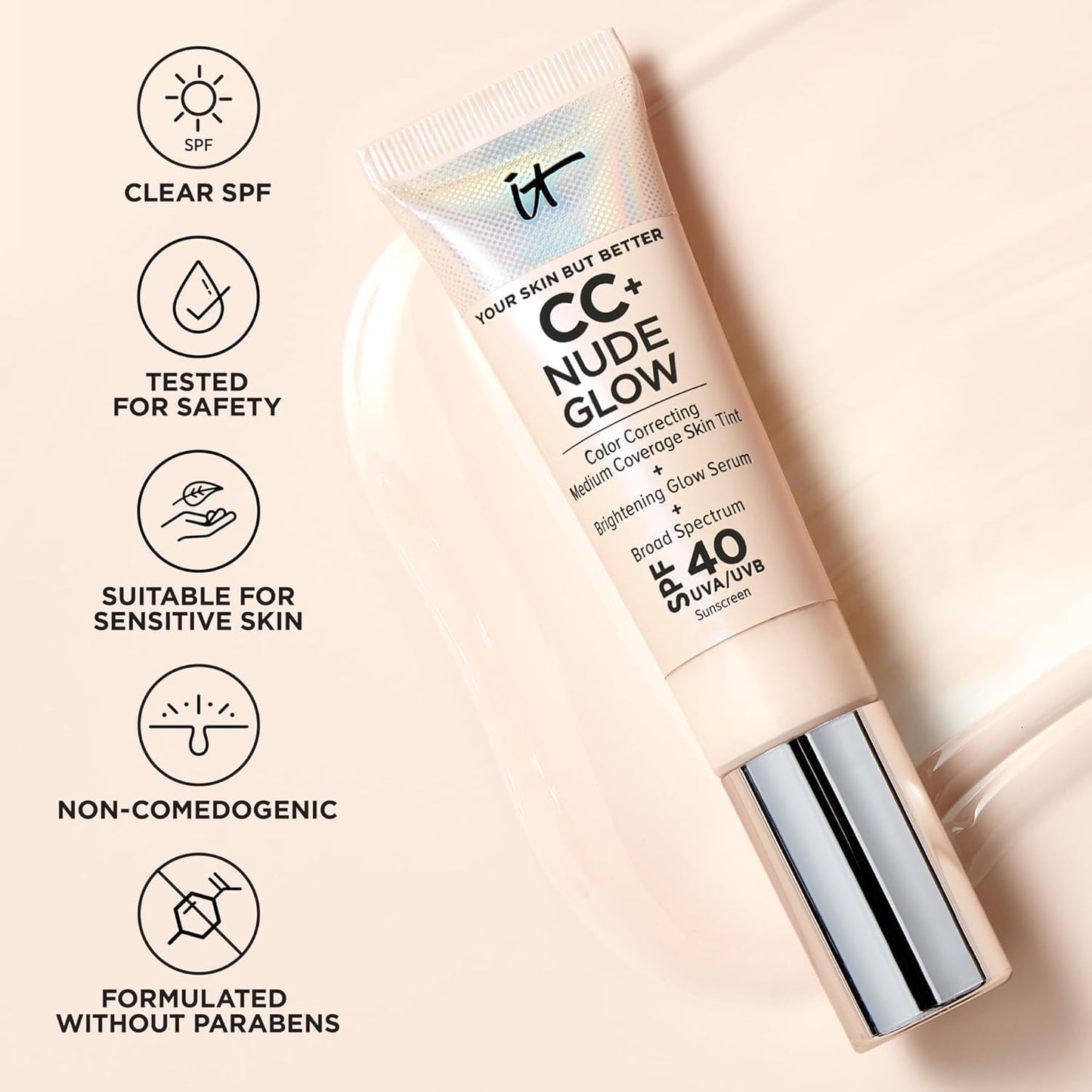 IT Cosmetics CC+ Nude Glow Lightweight Foundation + Glow Serum with SPF 40 - With Niacinamide, Hyaluronic Acid & Green Tea Extract - Fair Light - 1.08 fl oz 🍁 All In One Marketplace Canada