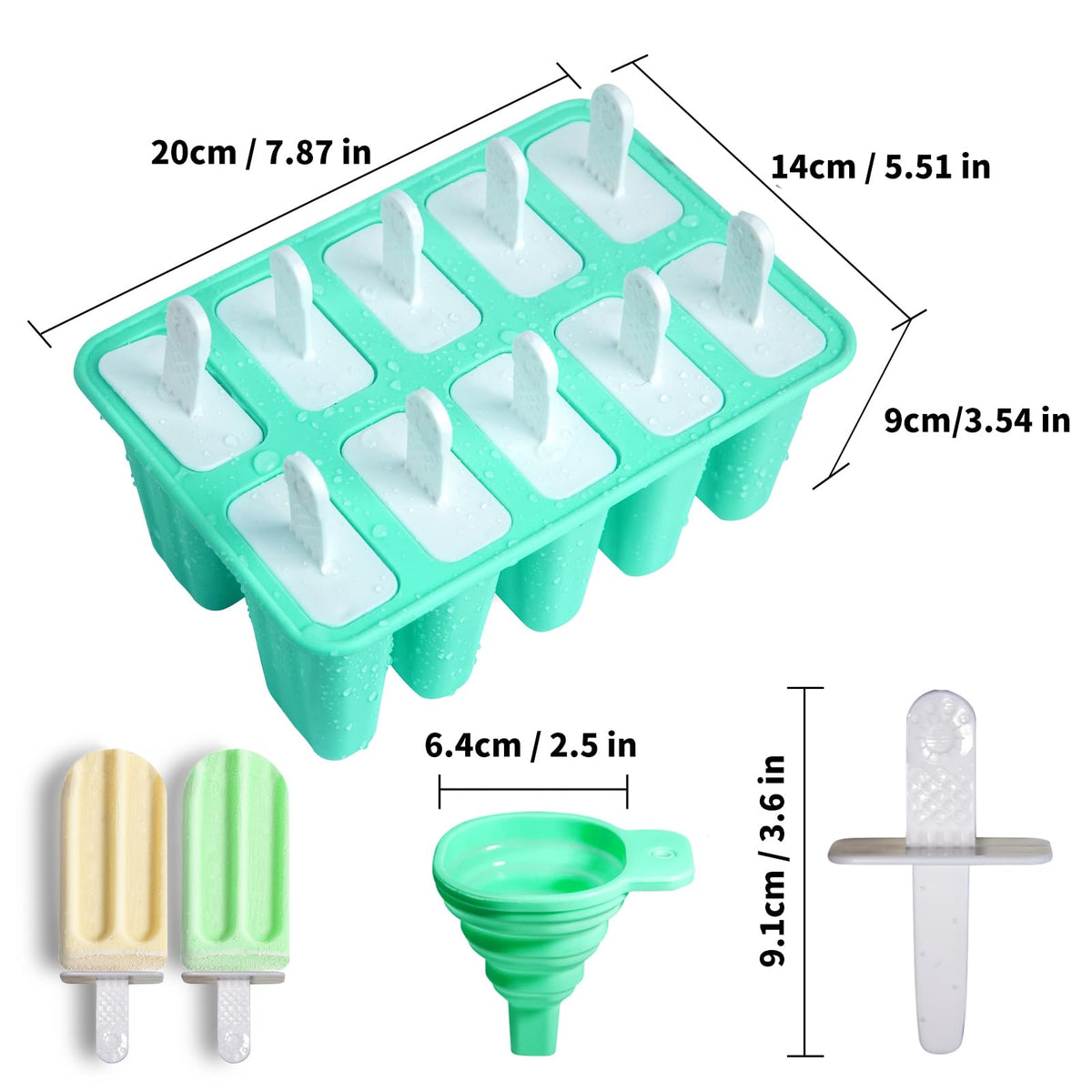 Popsicle Molds 10 Cells, Silicone Ice Cream Mould with Sticks, Non-Stick Ice Lolly Mold with Silicone Funnel and Brush, BPA Free 🍁 All In One Marketplace Canada