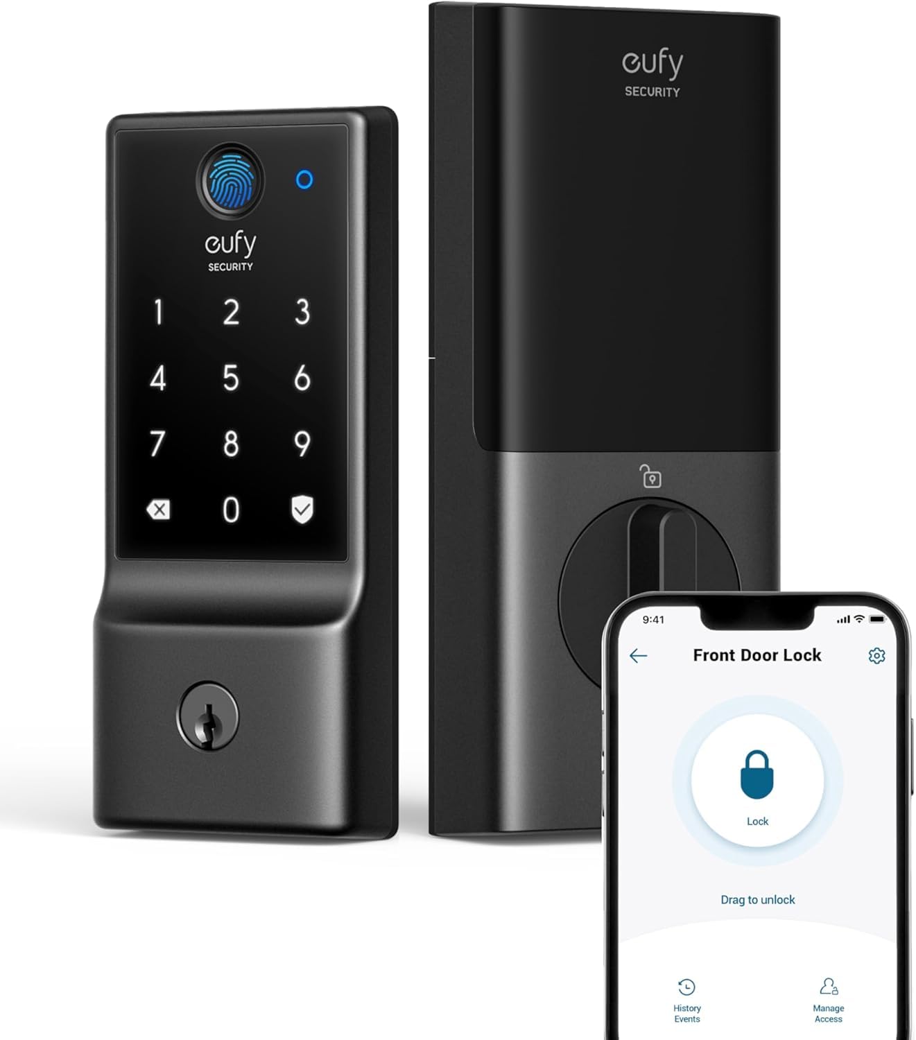 eufy Security Smart Lock C220, Fingerprint Keyless Entry Door Lock, Built-in Wi-Fi, App Remote Control, Front Door Smart Lock Deadbolt, 8Months Battery, Reliable Power, IP53 Waterproof, BHMA Grade 3 🍁 All In One Marketplace Canada