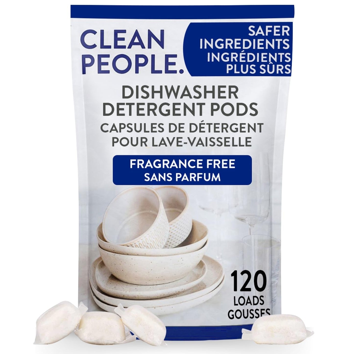 Clean People All Natural Dishwasher Pods - Cuts Grease & Rinses Sparkling Clean - Residue-Free - Phosphate Free Dishwashing Pods - Fragrance Free, 120 Pack 🍁 All In One Marketplace Canada