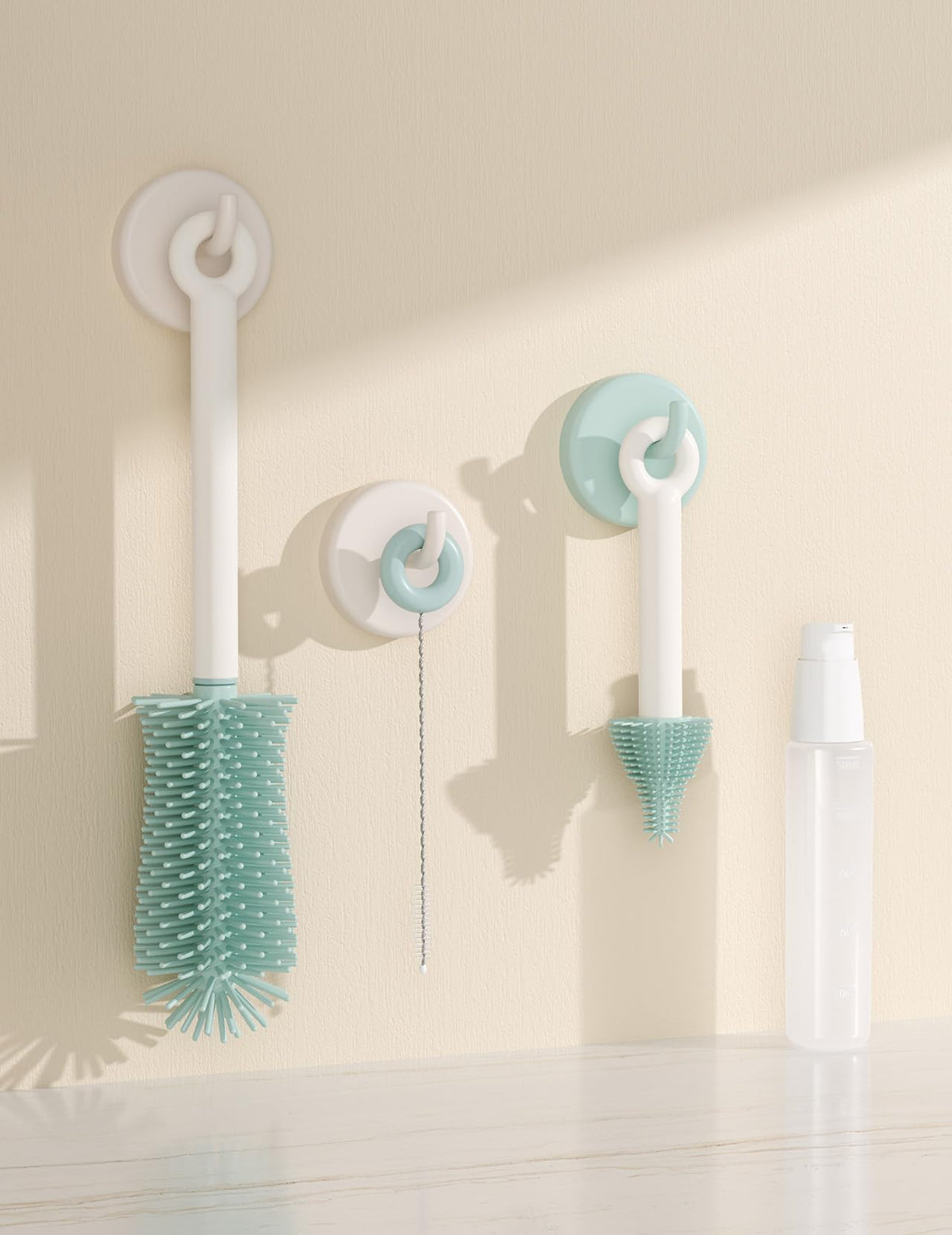 Momcozy 7 in 1 Travel Bottle Cleaning Kit - Baby Bottle Cleaner Set with Silicone Brush, Nipple Brush, Straw Brush, Soap Dispenser, Drying Rack - Home and Travel Bottle Cleaning Tools for Infants 🍁 All In One Marketplace Canada