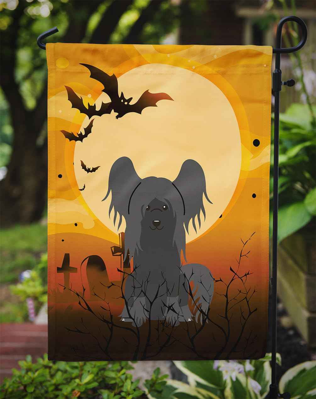 Caroline's Treasures BB4378GF Halloween Chinese Crested Black Flag Garden Size, Small, Multicolor