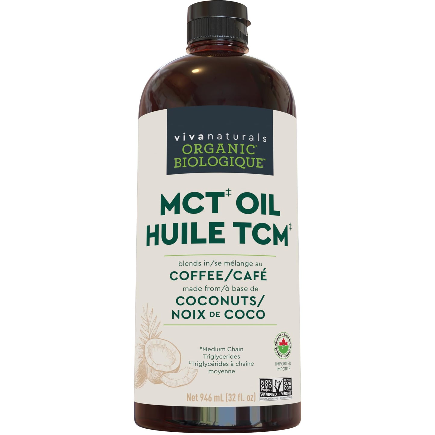 Viva Naturals MCT Oil Organic for Keto Coffee, Smoothies and Salad Dressings - Made from Organic Coconuts - Gluten Free, Dairy Free, Vegan, Keto & Paleo Certified - (946 mL, 32 fl oz) 🍁 All In One Marketplace Canada