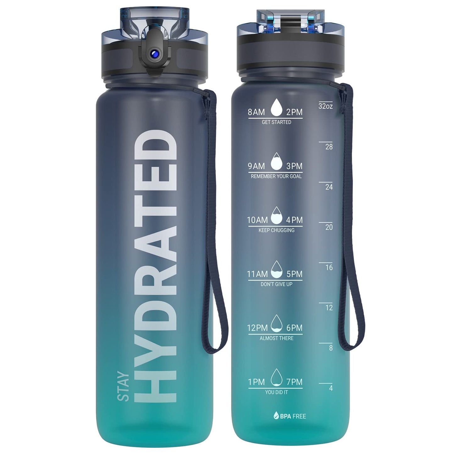 Sahara Sailor Water Bottle, 32oz Motivational Sports Water Bottle with Time Marker - Times to Drink - Tritan, BPA Free, Wide Mouth Leakproof, Fast Flow Technology with Clean Brush (1 Bottle) 🍁 All In One Marketplace Canada