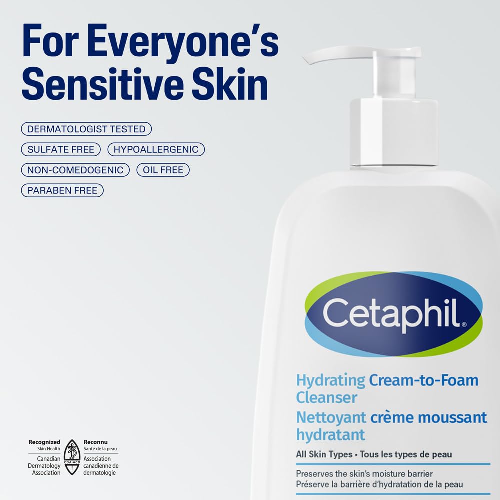 Cetaphil Cream to Foam Face Wash, Hydrating Facial Cleanser for Normal to Dry Sensitive Skin, Foaming Cleanser with Aloe, Glycerin & Niacinamide, 473ml 🍁 All In One Marketplace Canada