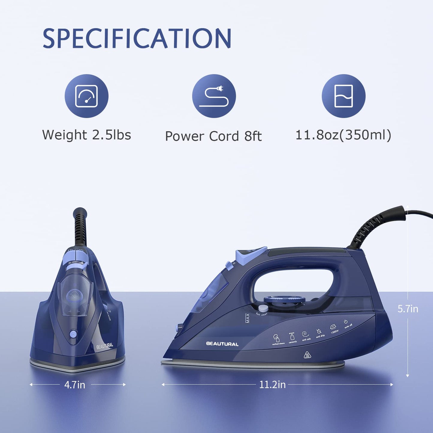 BEAUTURAL Steam Iron for Clothes with Precision Thermostat Dial, Ceramic Coated Soleplate, 3-Way Auto-Off, Self-Cleaning, Anti-Calcium, Anti-Drip 🍁 All In One Marketplace Canada