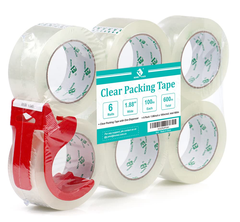 BOMEI PACK Packing Tape, Mailing & Storage Tape Clear, 1.88" x 100m, 6 Rolls with Hand-held Dispenser 🍁 All In One Marketplace Canada