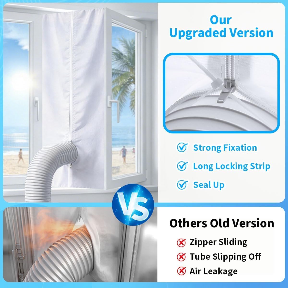 Gruntbear 400CM Universal Window Seal for Portable Air Conditioner, 158 Inch Portable AC Window Seal with Zip and Adhesive Fastener Works with Tumble Dryer, Easy to Install 🍁 All In One Marketplace Canada