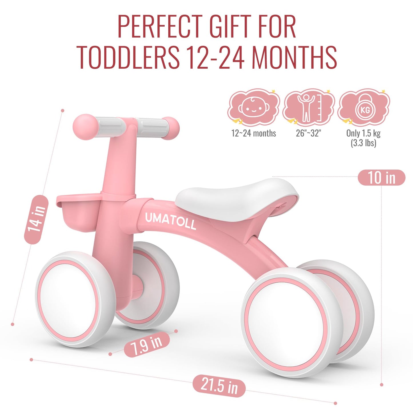 Umatoll Baby Balance Bike Toys for 1 Year Old Girls Gifts, Adjustable Seat Baby Walker, First Birthday Gifts, 12-24 Months Toddler Ride on Toys with Removable Basket, Pink 🍁 All In One Marketplace Canada