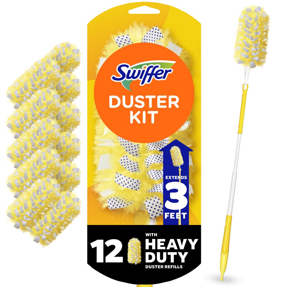 Swiffer Duster Kit with 3 ft Extendable Handle, Heavy Duty Dusting Starter Kit with 12 Refills, for Ceiling Fans, Vents and Hard to Reach Places 🍁 All In One Marketplace Canada