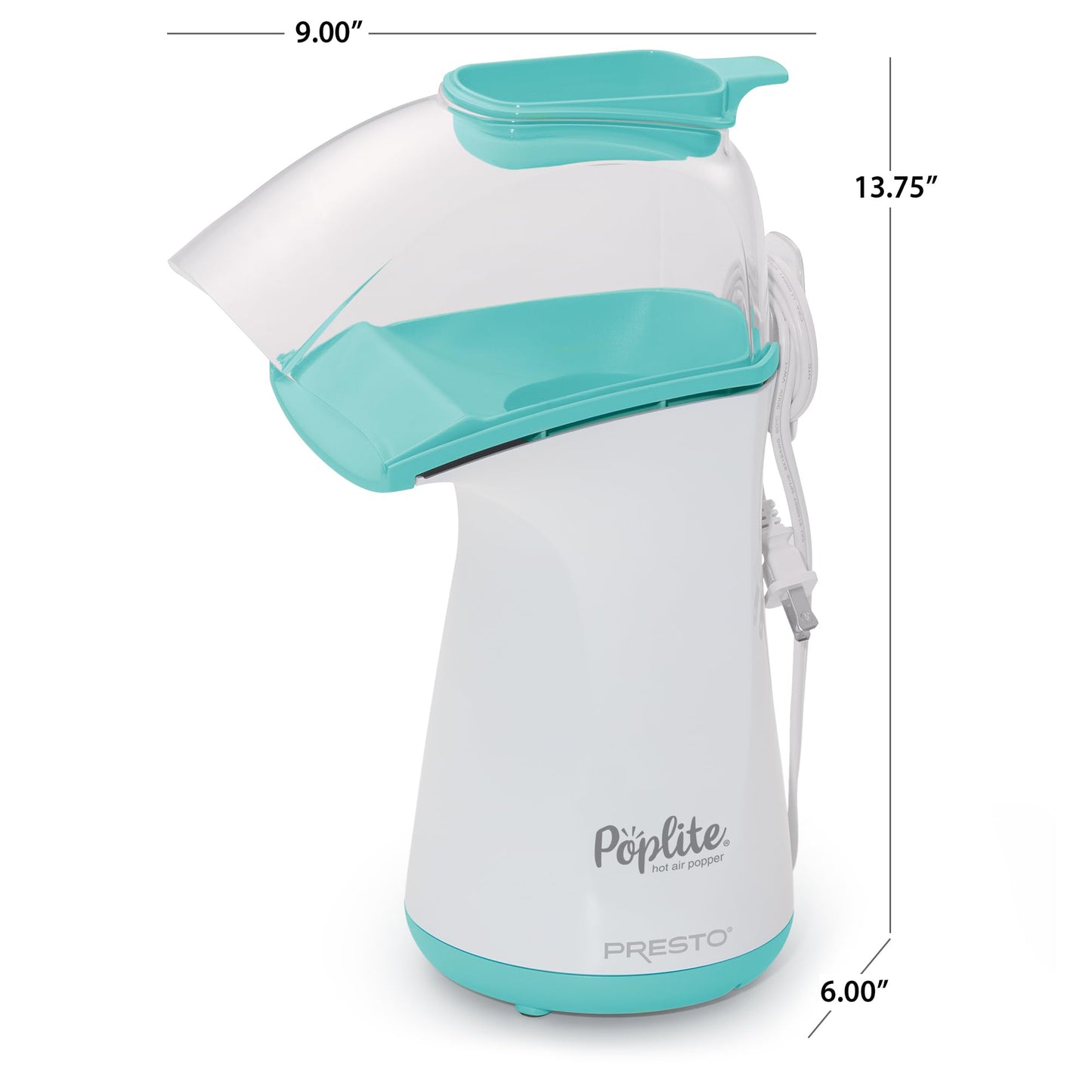 Presto 04869 Poplite Hot Air Popcorn Popper - Built-In Measuring Cup + Melts Butter, Easy to Clean, Built-In Cord Wrap, 18 Cups, Aqua/White 🍁 All In One Marketplace Canada