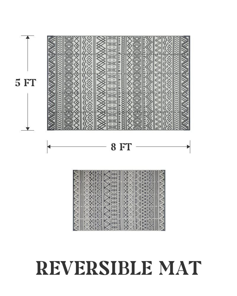 Outdoor Rug 5x8 ft Waterproof Outdoor Carpet-Patio RV Deck Camping Rug Portable Boho Rugs for Outdoor Area Rug Picnic Backyard Porch Beach Mat Grey 🍁 All In One Marketplace Canada