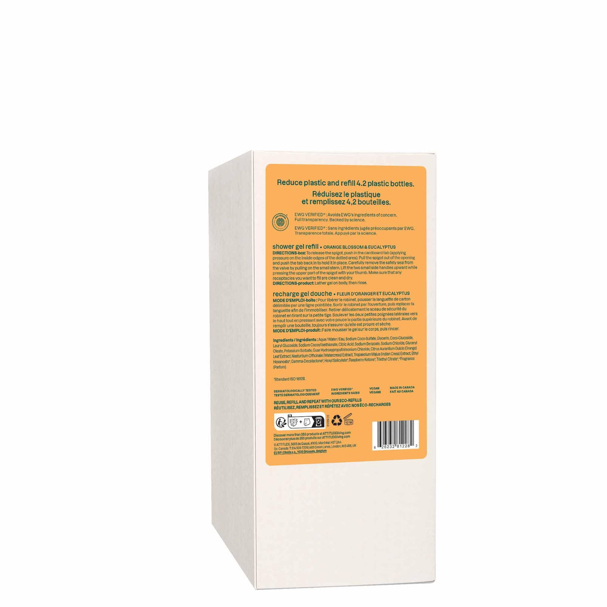 ATTITUDE Body Wash, EWG Verified Shower Gel, Dermatologically Tested, Plant and Mineral-Based, Vegan Personal Care Products, Orange Blossom & Eucalyptus, Bulk Refill, 2 Liters 🍁 All In One Marketplace Canada