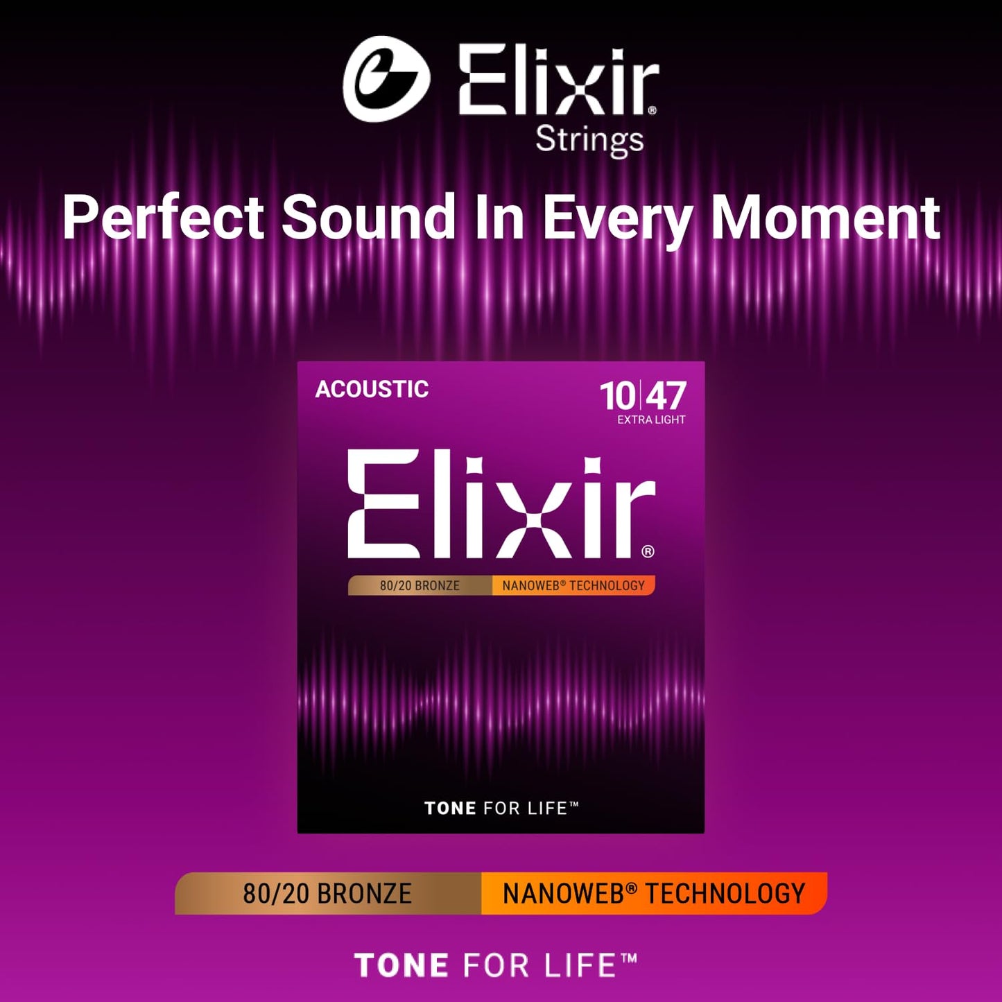 Elixir 80/20 Bronze Acoustic Guitar Strings with Nanoweb Coating - Extra Light 10-47 🍁 All In One Marketplace Canada