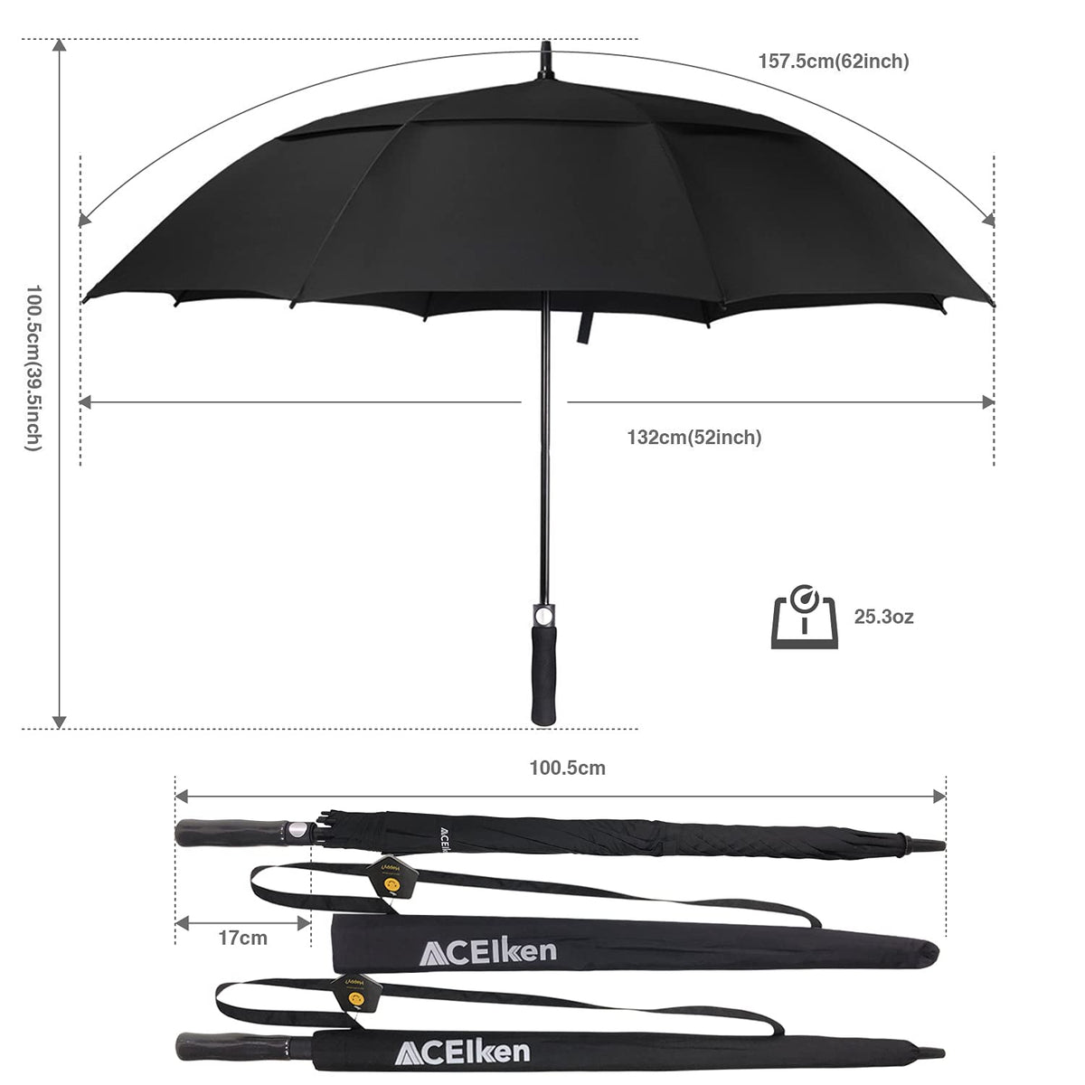 ACEIken Golf Umbrella Windproof Large 62 Inch, Double Canopy Vented, Automatic Open, Extra Large Oversized,Sun Protection Ultra Rain & Wind Resistant Stick Umbrellas, Black 🍁 All In One Marketplace Canada