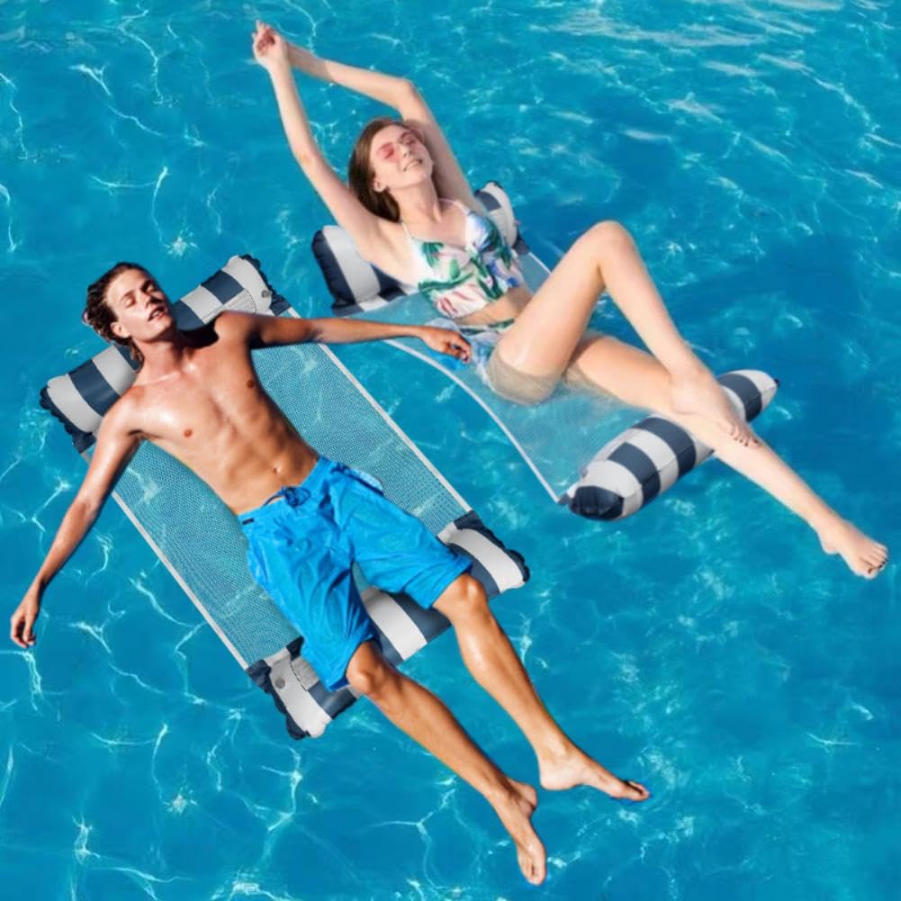Meegoo Pool Floaties for Adults, 2 Pack Inflatable Water Hammock with Bottom Mesh, Fun Swimming Pool Float Chair, Beach Essentials for Vacation Travel, Heavy Duty Lake Inflatable Lounger Rest 🍁 All In One Marketplace Canada