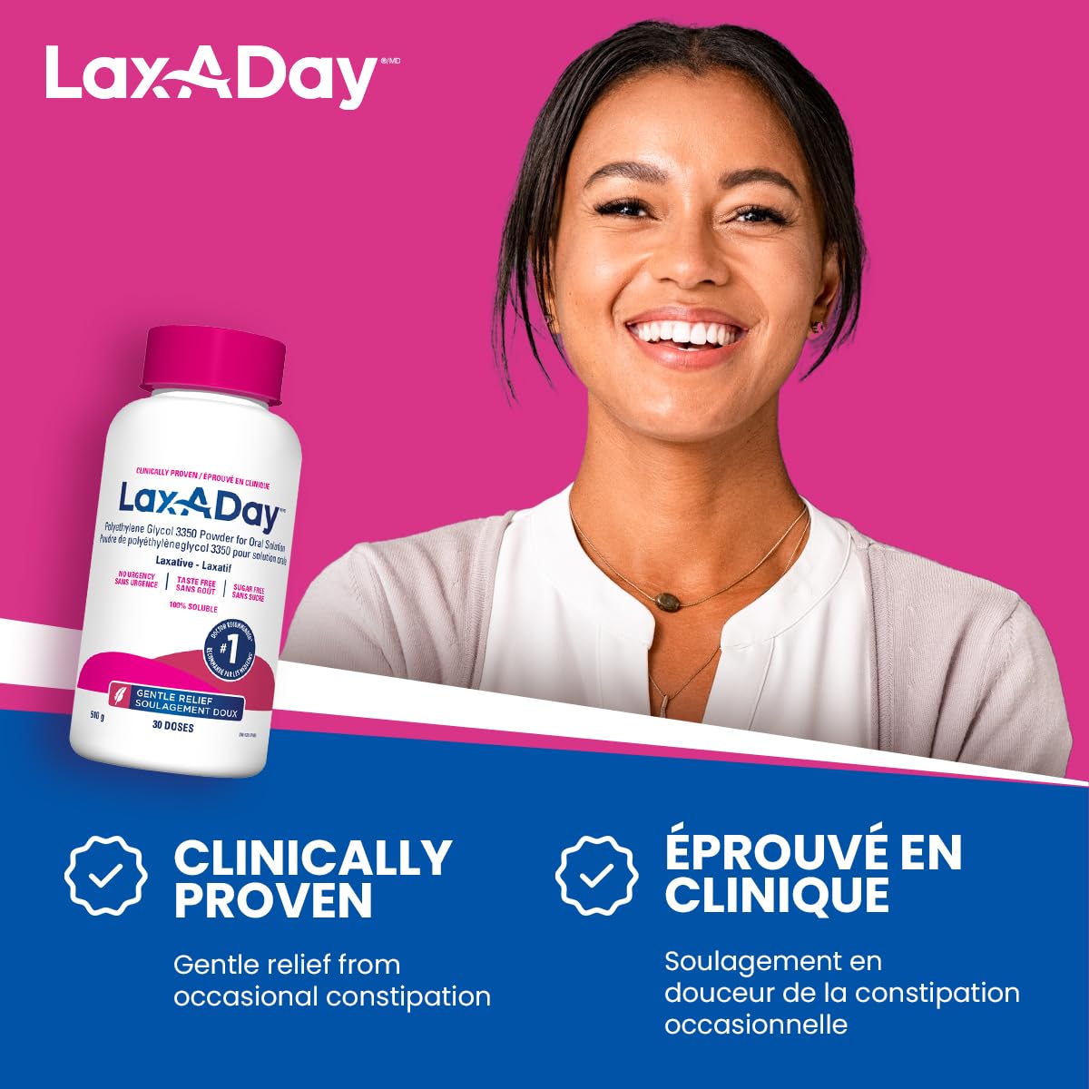 LAX-A-Day Powder Laxative - No Taste, No Grit, No Sugar - Clinically Proven Relief of Occasional Constipation (60 Doses, 1020g) 🍁 All In One Marketplace Canada
