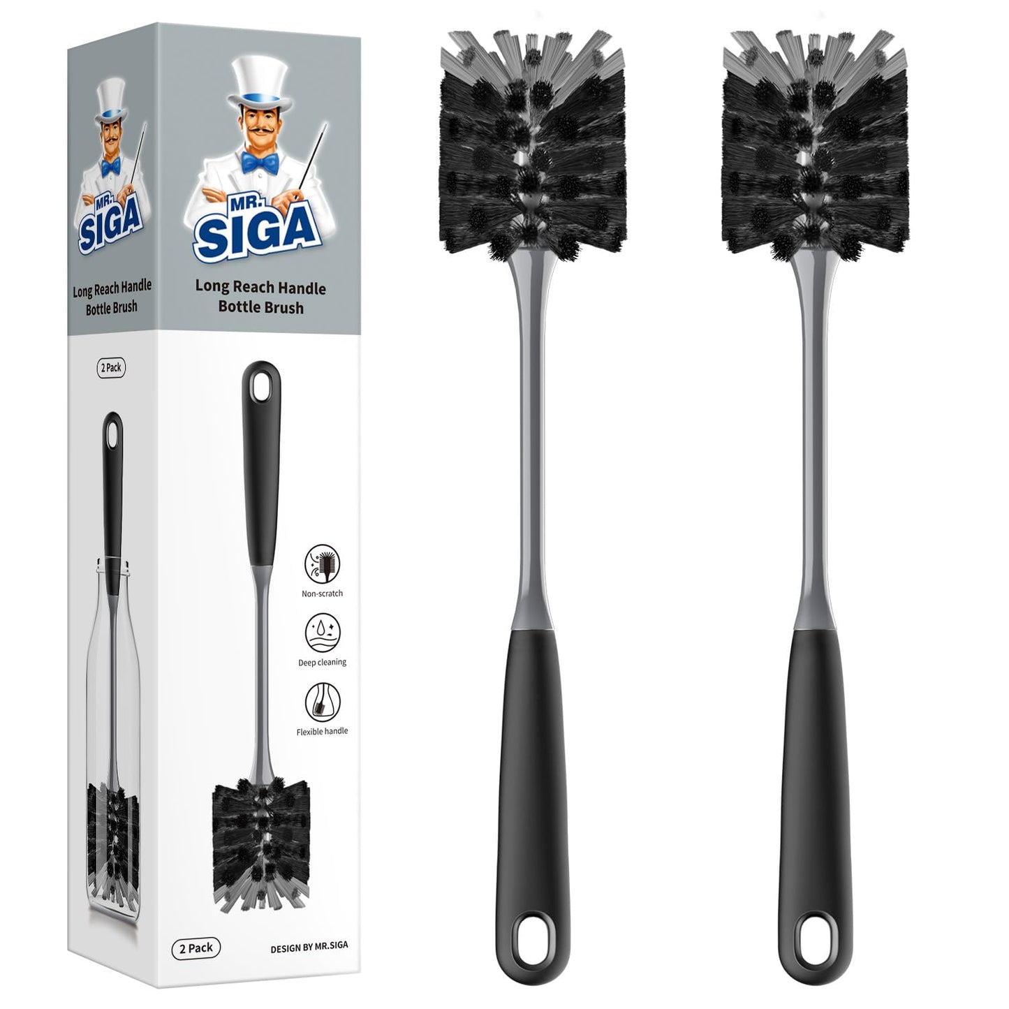 MR.SIGA Long Handle Bottle Brush, Cleaning Brush for Water Bottle, Glassware, 2 Pack 🍁 All In One Marketplace Canada