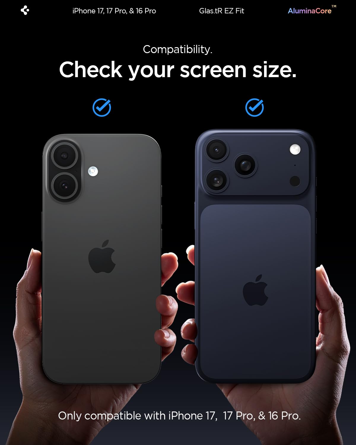 Spigen AluminaCore Tempered Glass Screen Protector [Glas.tR EZ Fit] designed for iPhone 17 Pro | iPhone 17 | iPhone 16 Pro [2 Pack] 9H+ Hardness, Aluminum-Enhanced Durability 🍁 All In One Marketplace Canada