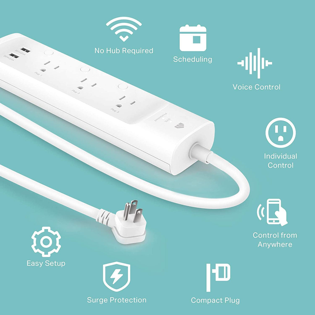 Kasa Smart Plug Power Strip by TP-Link (KP303) - Surge Protector with 3 Smart Outlets and 2 USB Ports, Works with Alexa Echo and Google Home, 2.4 Ghz Wifi Required, No Hub Required 🍁 All In One Marketplace Canada