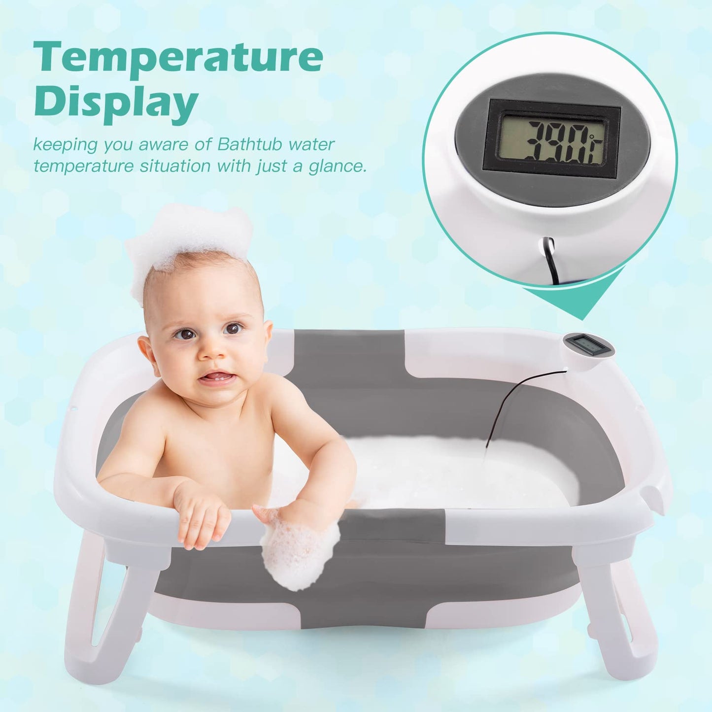 Baby BathTub, 4-in-1 Newborn to Toddler Tub with Temperature Sensor,Infant Waterproof Ear Cap and Soft Cushion included,Grey 🍁 All In One Marketplace Canada