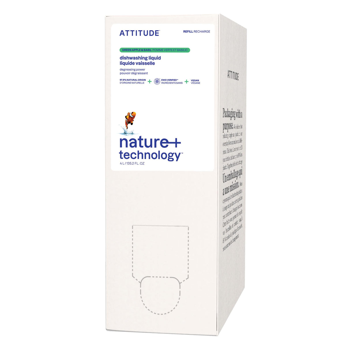 ATTITUDE Dish Soap Refill, EWG Verified, Plant-Based & Vegan Dishwashing Liquid, Naturally Derived, Made in Canada, Green Apple and Basil Scent, 4 Liters 🍁 All In One Marketplace Canada