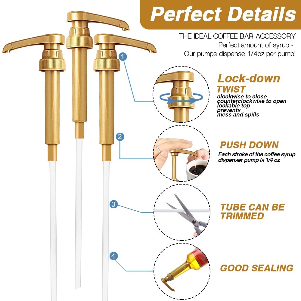 8 Pack Gold Coffee Syrup Pump Dispenser, Compatible with 25.4 Oz/750ml Bottles, Great for Home & Coffee Bar Drinking Mixes, Tea, Beverage, Cocktails, Plus Spoons 🍁 All In One Marketplace Canada