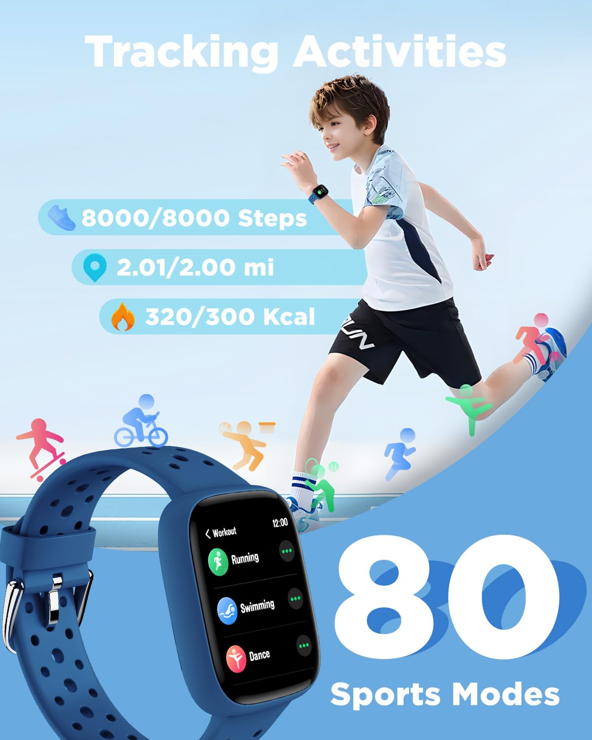BIGGERFIVE Smart Watch for Kids, 1.8" Fitness Tracker Watch Pedometer, Heart Rate, Sleep Monitor, IP68 Waterproof, Calorie Step Counter, Puzzle Games with/Without APP for Girls Boys Teens 5-16, Blue 🍁 All In One Marketplace Canada
