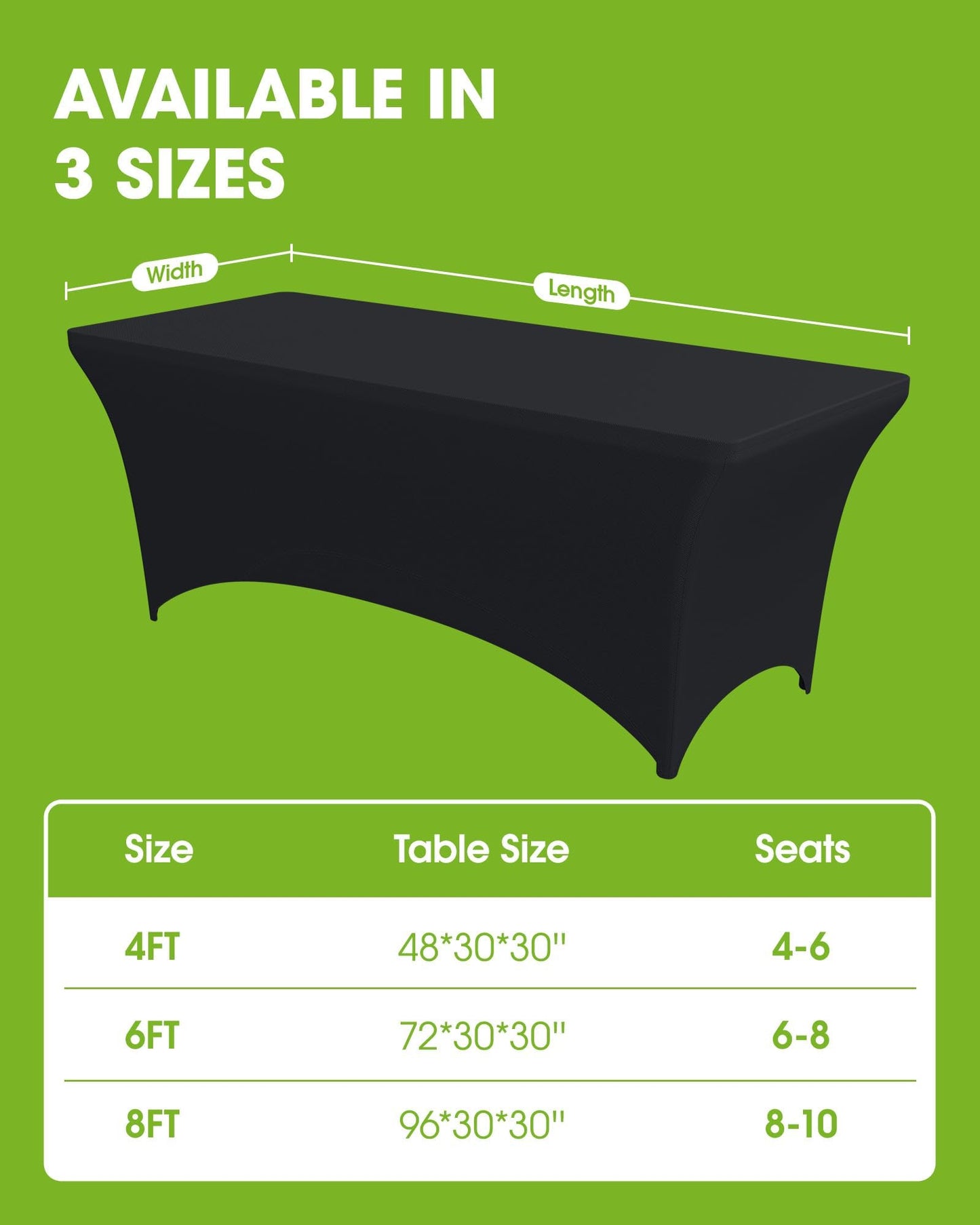 Pureegg Spandex Tablecloth 6ft - 2 Pack, Fitted and Tight Table Cloth for Rectangular Table, Wrinkle-Free and Stretch Table Cover for Party, Wedding, and Banquet, Black, 72" L x 30" W x 30" H 🍁 All In One Marketplace Canada