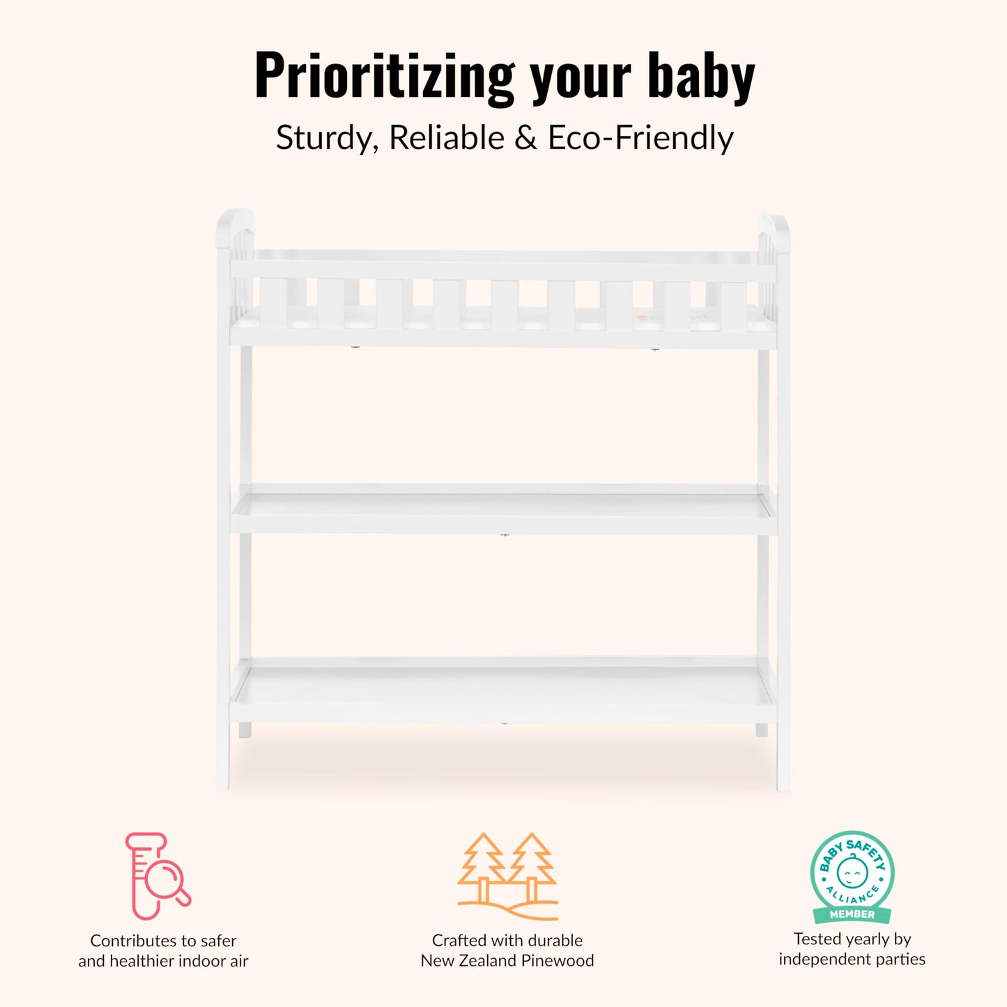 Dream On Me Emily Changing Table In White, Comes With 1" Changing Pad, Features Two Shelves, Portable Changing Station, Made Of Sustainable New Zealand Pinewood 🍁 All In One Marketplace Canada