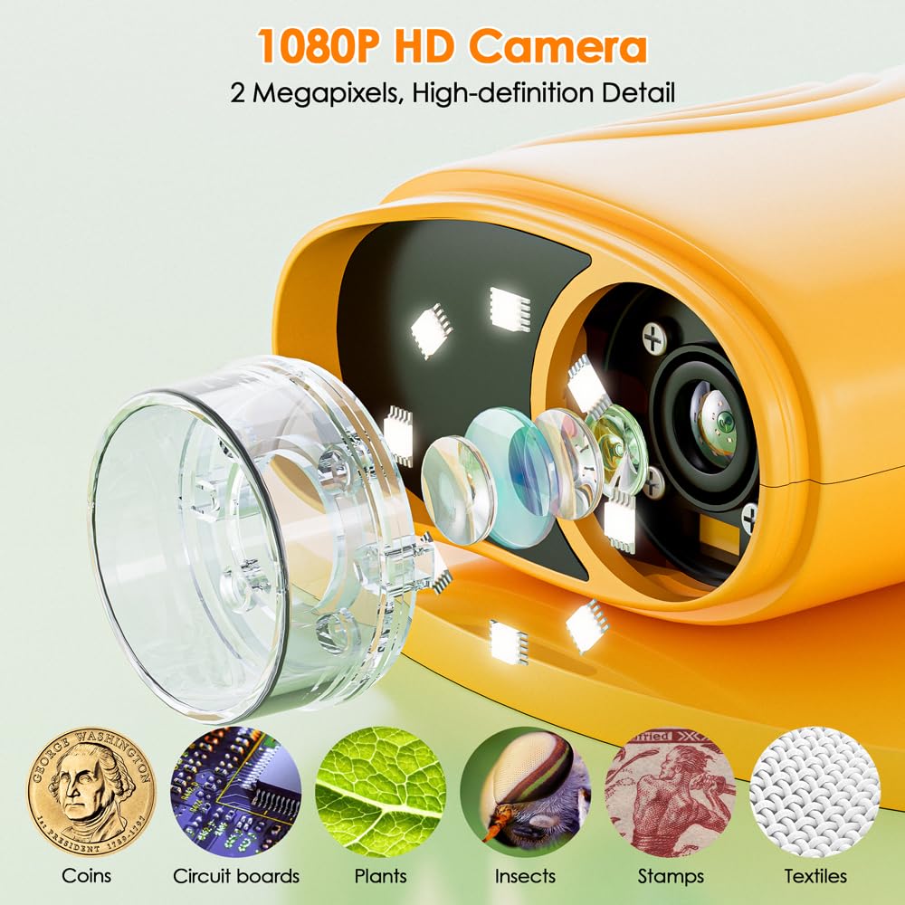 Temodu Kids Microscope 2.0" Screen 1000X Digital Microscope for Kids, Mini Pocket Handheld Microscopes for Children Birthday Festival Gift, Science Education Fun Toys for Boys Girls Ages 4-12 (Yellow) 🍁 All In One Marketplace Canada